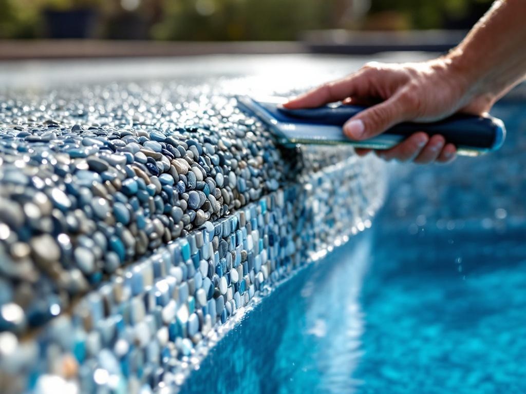 Close-up of Pebble Tec aggregate pool finish showing rich textured surface